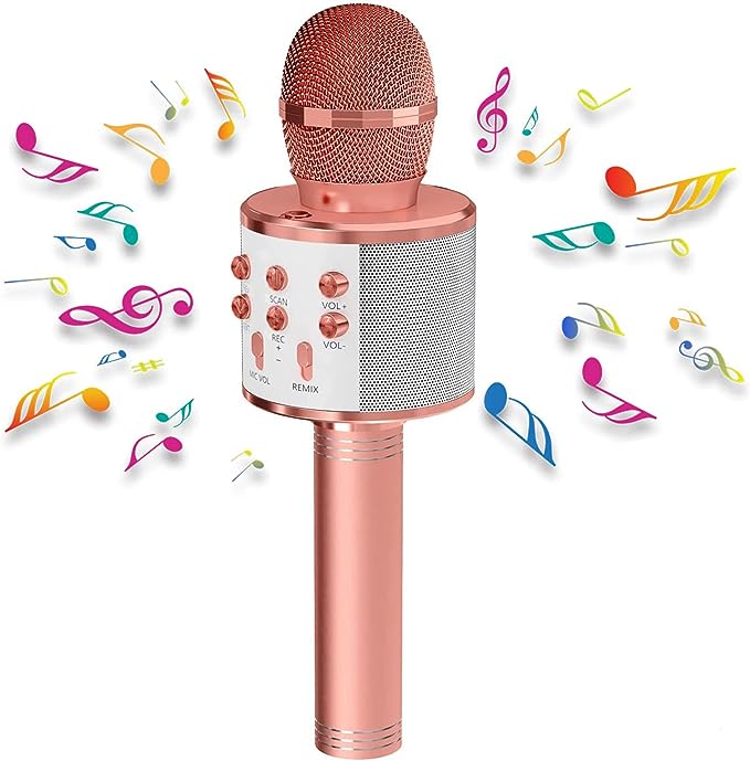 Karaoke Wireless Microphone for kids Adults, Crapuschla Portable Karaoke Mic Speaker Machine, KTV, Home PC/Android/IOS Smartphone Bluetooth Microphone for Party, Singging, Recording (Rose)