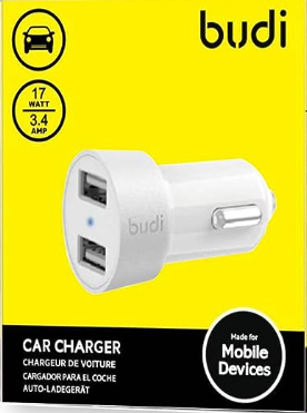 Budi 2-Port USB Car Charger with LED Indicator