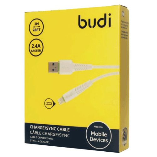 Budi 3m Lightning USB Charging Cable - White