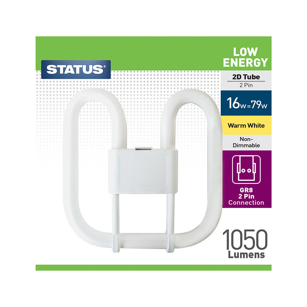 Status Low Energy 4 Pin 2D 28 Watt Fluorescent Tube Light Bulb, Cool White, 1050 Lumens.