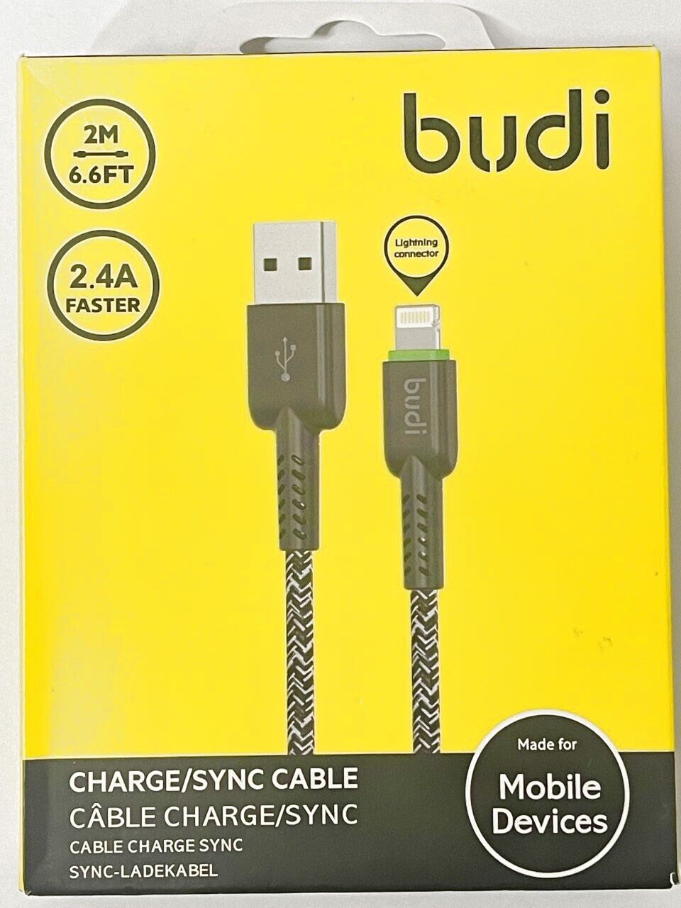 BUDI 2M Long Charger & Sync Charging cable for Apple iPhone
