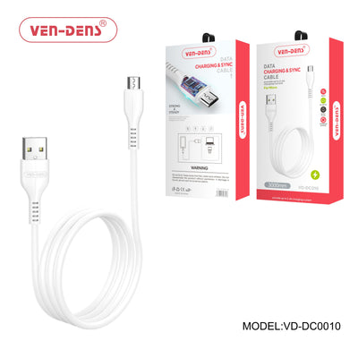 USB to Micro Charging Cable 2.4A White (3 Metre)