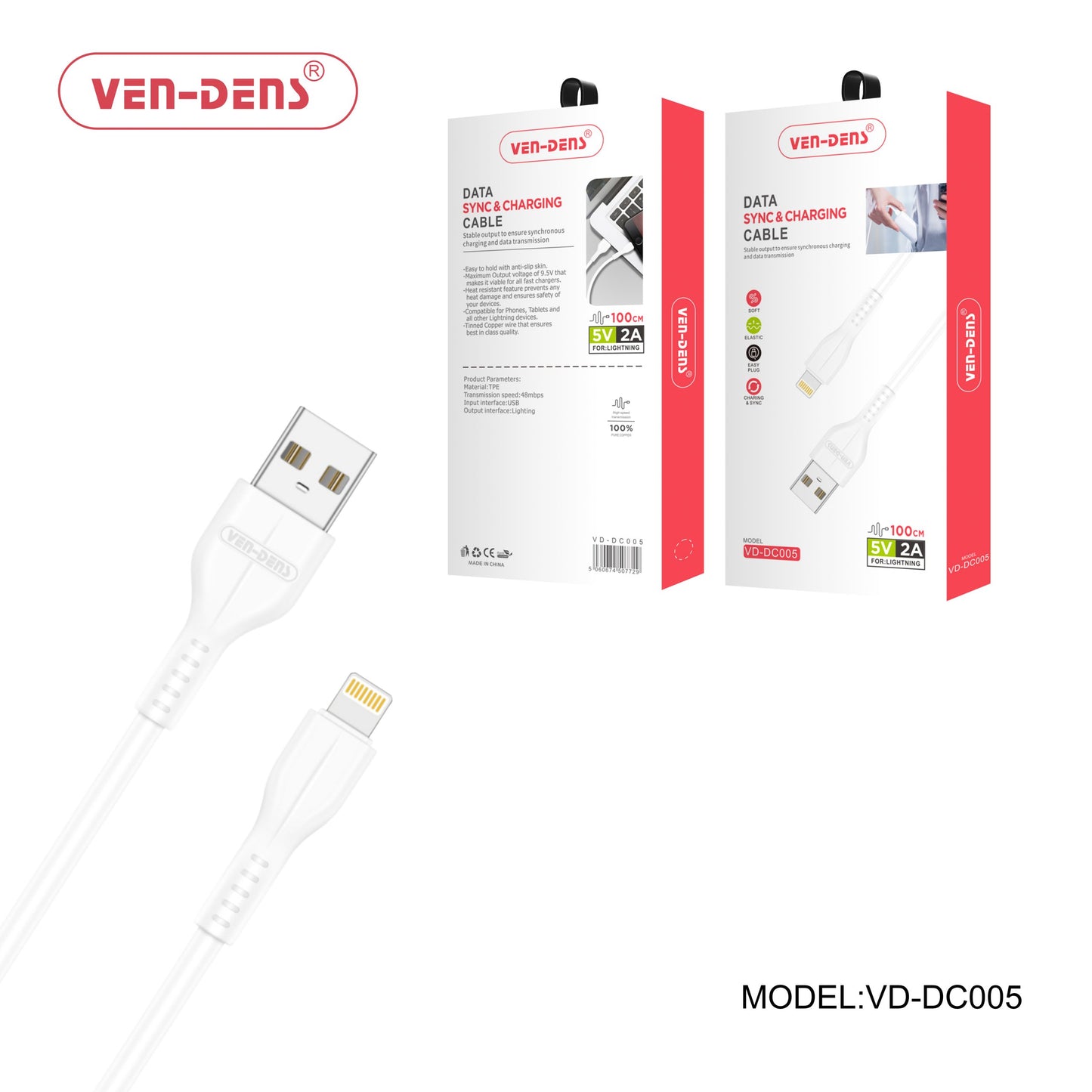 USB to Lightning Charging Cable 2A White (1 Metre)